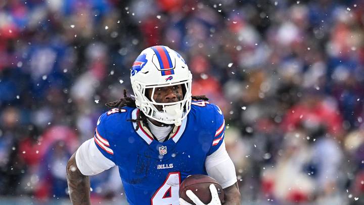 Buffalo Bills running back James Cook III (4) is a legit first round target in half PPR fantasy formats. Mark Konezny-Imagn Images