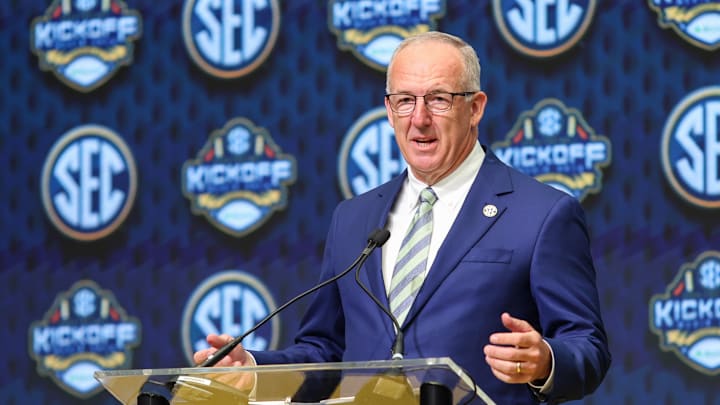 SEC commissioner Greg Sankey speaks to the media during the SEC Media Day at Omni Atlanta Hotel.