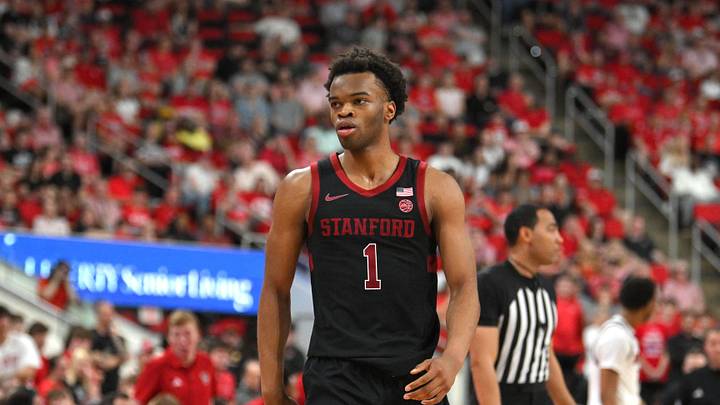Mar 7, 2026; Raleigh, North Carolina, USA; Stanford Cardinal guard Ebuka Okorie (1) reacts after scoring against the NC State Wolfpack during the first half at Lenovo Center. Mandatory Credit: Zachary Taft-Imagn Images Mar 7, 2026; Raleigh, North Carolina, USA; Stanford Cardinal guard Ebuka Okorie (1) reacts after scoring against the NC State Wolfpack during the first half at Lenovo Center. Mandatory Credit: Zachary Taft-Imagn Images