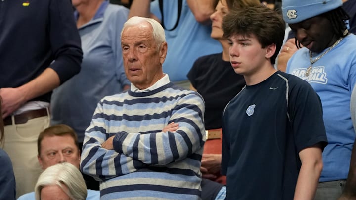 Mar 19, 2026; Greenville, SC, USA; Former North Carolina Tar Heels head coach Roy Williams is seen in the crowd against the VCU Rams in the second half of a first round game of the men's 2026 NCAA Tournament at Bon Secours Wellness Arena.