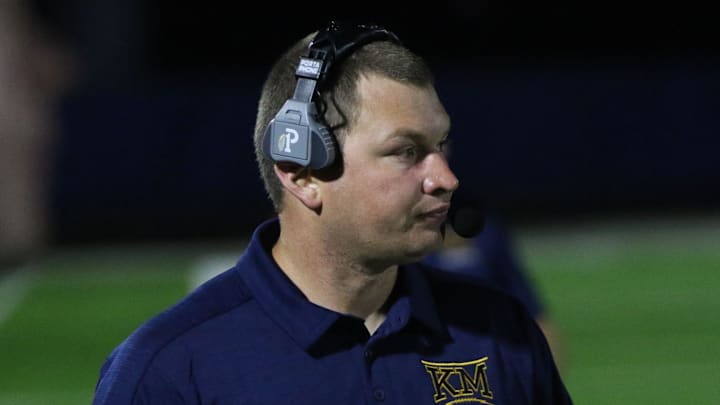 Kettle Moraine head coach Matt McDonnell looks on during his team's game against Waukesha West on August 23, 2019.