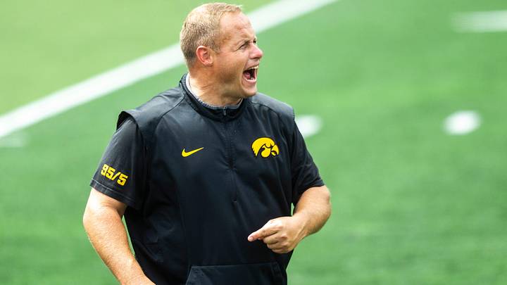Iowa linebackers coach Seth Wallace calls out to players during a Hawkeyes football Kids Day scrimmage, Saturday, Aug. 10, 2019, at Kinnick Stadium in Iowa City, Iowa.

190810 Kids Day 123 Jpg