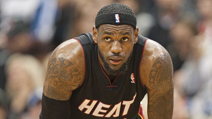 Dec 30, 2011; Minneapolis, MN, USA: Miami Heat forward LeBron James (6) looks on during the first half against the Minnesota Timberwolves at Target Center. Mandatory Credit: Jesse Johnson-Imagn Images