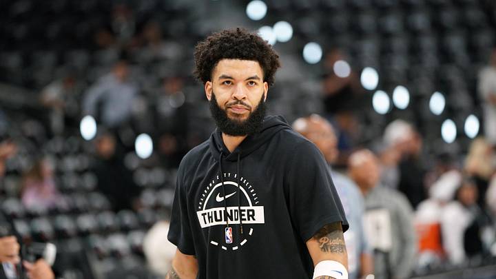 May 28, 2026; San Antonio, Texas, USA; Oklahoma City Thunder guard Kenrich Williams (34) warms up before game six of the western conference finals for the 2026 NBA playoffs at Frost Bank Center. Mandatory Credit: Dustin Safranek-Imagn Images