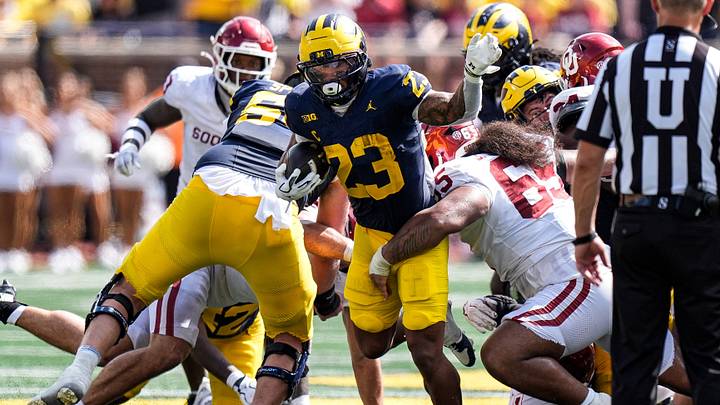 Michigan running back Jordan Marshall (23) runs against Oklahoma during the second half at Michigan Stadium in Ann Arbor on Saturday, Sept. 12, 2026.