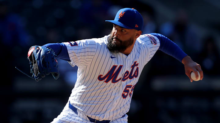 Mar 29, 2026; New York City, New York, USA; New York Mets relief pitcher Sean Manaea (59) pitches against the Pittsburgh Pirates during the eighth inning at Citi Field. Mandatory Credit: Brad Penner-Imagn Images Mar 29, 2026; New York City, New York, USA; New York Mets relief pitcher Sean Manaea (59) pitches against the Pittsburgh Pirates during the eighth inning at Citi Field. Mandatory Credit: Brad Penner-Imagn Images