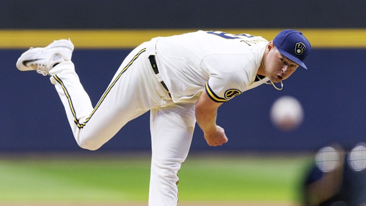 Sep 13, 2023; Milwaukee, Wisconsin, USA;  Milwaukee Brewers reliever Trevor Megill (29) throws a pitch.