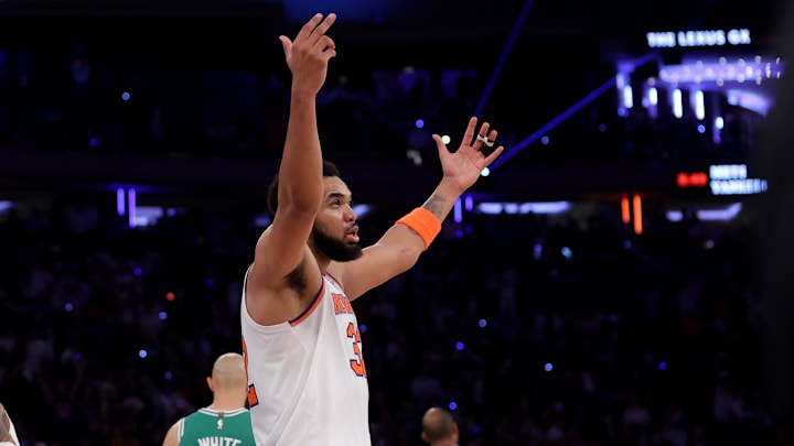 New York Knicks center Karl-Anthony Towns on May 16, 2025. New York Knicks center Karl-Anthony Towns on May 16, 2025.