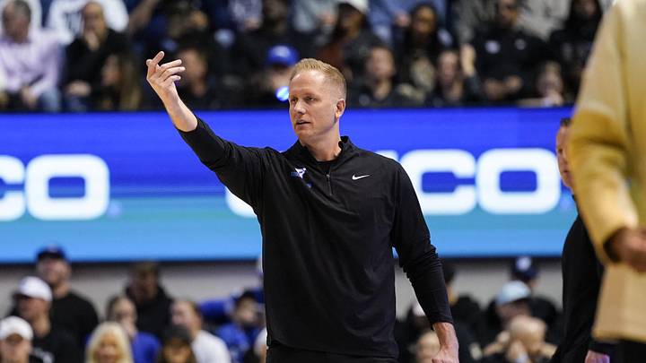 Feb 24, 2026; Provo, Utah, USA; BYU Cougars head coach Kevin Young gives instruction during the first half against the UCF Knights at Marriott Center. Mandatory Credit: Aaron Baker-Imagn Images Feb 24, 2026; Provo, Utah, USA; BYU Cougars head coach Kevin Young gives instruction during the first half against the UCF Knights at Marriott Center. Mandatory Credit: Aaron Baker-Imagn Images