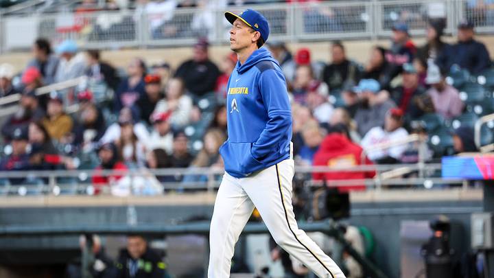 Apr 25, 2025; Minneapolis, Minnesota, USA; Minnesota Twins pitching coach Pete Maki (88) walks out to the mound during the second inning against the Minnesota Twins at Target Field. Mandatory Credit: Matt Krohn-Imagn Images
