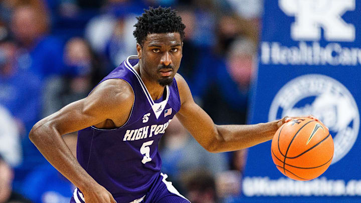 Dec 31, 2021; Lexington, Kentucky, USA; High Point Panthers guard Bryant Randleman (5) brings the