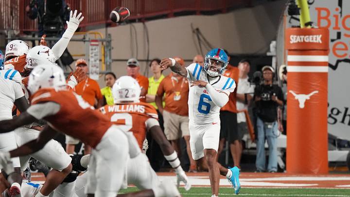 Ole Miss QB Trinidad Chambliss throws a pass against Texas.  Mandatory Credit: Scott Wachter-Imagn Images