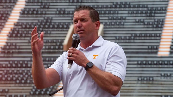 Tennessee athletic director Danny White speaks Pilot employees and family members attend the Pilot team celebration at Neyland Stadium preserved by Pilot on Tuesday, August, 2024.