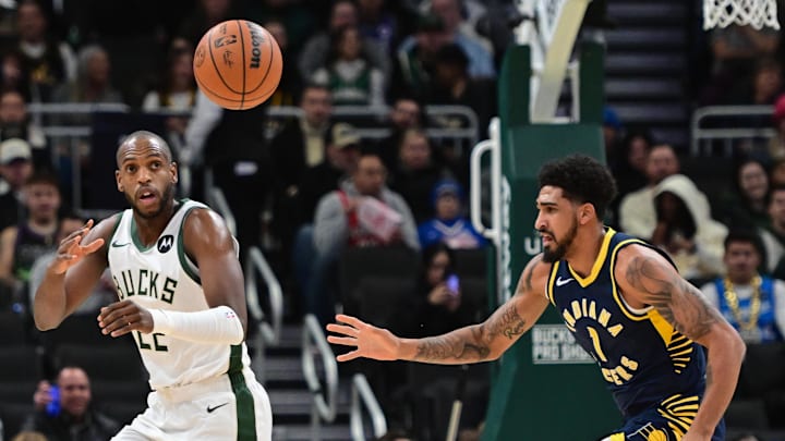 Dec 13, 2023; Milwaukee, Wisconsin, USA; Milwaukee Bucks center Khris Middleton (22) receives a pass