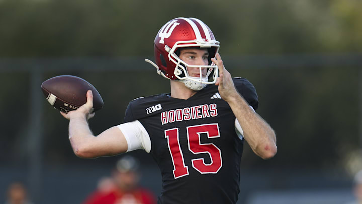 Indiana Hoosiers quarterback Fernando Mendoza (15) participates in a practice for the College Football Playoff National Championship game against the Miami Hurricanes. 