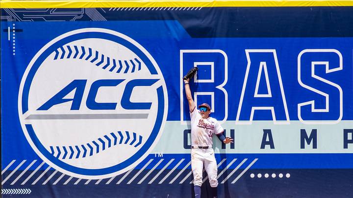 May 24, 2024; Charlotte, NC, USA; Virginia Cavaliers outfielder Harrison Didawick (34) makes a catch at the wall to end the ninth inning against the Florida State Seminoles during the ACC Baseball Tournament at Truist Field. Mandatory Credit: Scott Kinser-Imagn Images May 24, 2024; Charlotte, NC, USA; Virginia Cavaliers outfielder Harrison Didawick (34) makes a catch at the wall to end the ninth inning against the Florida State Seminoles during the ACC Baseball Tournament at Truist Field. Mandatory Credit: Scott Kinser-Imagn Images