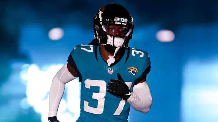 Dec 17, 2023; Jacksonville, Florida, USA;  Jacksonville Jaguars cornerback Tre Herndon (37) takes the field for a game against the Baltimore Ravens at EverBank Stadium. 