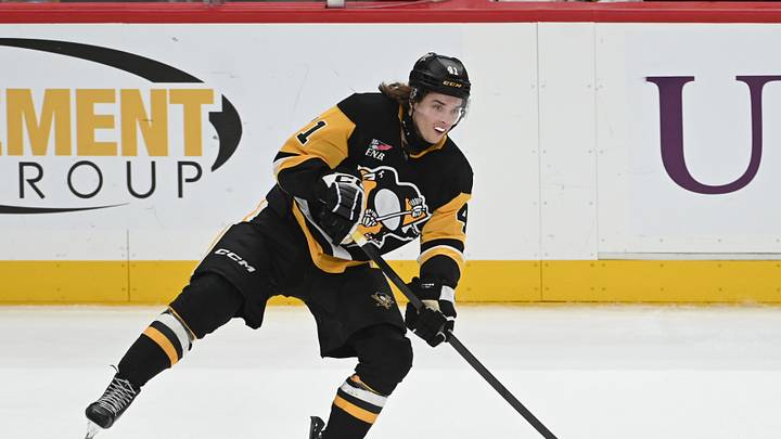 Apr 11, 2026; Pittsburgh, Pennsylvania, USA; Pittsburgh Penguins right wing Ville Koivunen (41) passes the puck against the Washington Capitals during the third period at PPG Paints Arena. Mandatory Credit: Philip G. Pavely-Imagn Images Apr 11, 2026; Pittsburgh, Pennsylvania, USA; Pittsburgh Penguins right wing Ville Koivunen (41) passes the puck against the Washington Capitals during the third period at PPG Paints Arena. Mandatory Credit: Philip G. Pavely-Imagn Images