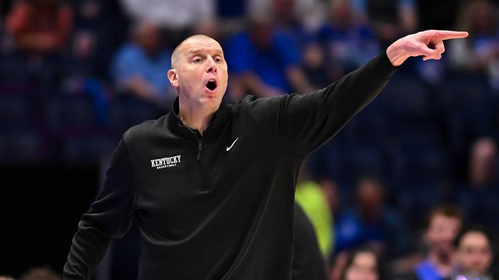 Mar 11, 2026; Nashville, TN, USA; Kentucky Wildcats head coach Mark Pope yells to his team against the Louisiana State Tigers during the first half at Bridgestone Arena. Mandatory Credit: Steve Roberts-Imagn Images Mar 11, 2026; Nashville, TN, USA; Kentucky Wildcats head coach Mark Pope yells to his team against the Louisiana State Tigers during the first half at Bridgestone Arena. Mandatory Credit: Steve Roberts-Imagn Images