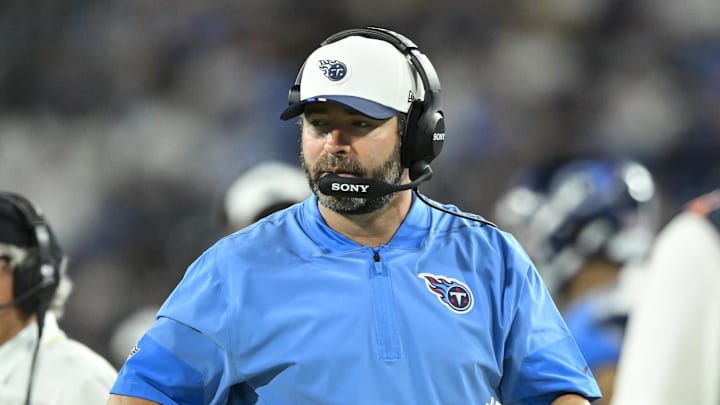 Tennessee Titans head coach Brian Callahan walks the sideline against the Minnesota Vikings.