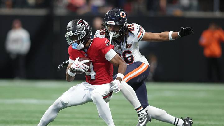 Oct 18, 2026; Atlanta, Georgia, USA; Chicago Bears wide receiver Ray-Ray McCloud III (26) tackles Atlanta Falcons wide receiver Jahan Dotson (4) during the fourth quarter at Mercedes-Benz Stadium. Mandatory Credit: Brett Davis-Imagn Images Oct 18, 2026; Atlanta, Georgia, USA; Chicago Bears wide receiver Ray-Ray McCloud III (26) tackles Atlanta Falcons wide receiver Jahan Dotson (4) during the fourth quarter at Mercedes-Benz Stadium. Mandatory Credit: Brett Davis-Imagn Images