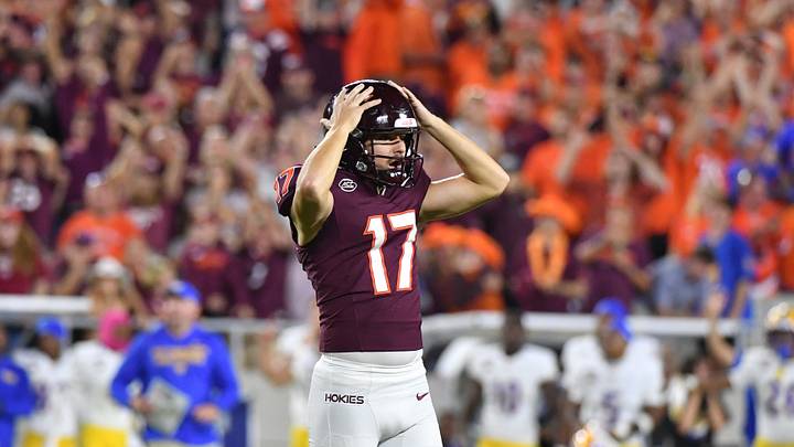 Oct 2, 2026; Blacksburg, Va.; Virginia Tech kicker John Love (17) reacts to missing a game-winning field goal against Pitt. Oct 2, 2026; Blacksburg, Va.; Virginia Tech kicker John Love (17) reacts to missing a game-winning field goal against Pitt.