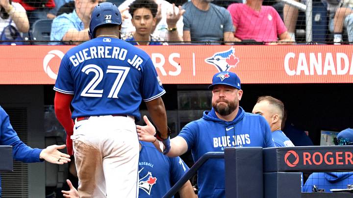 Toronto Blue Jays manager John Schneider greets first baseman Vladimir Guerrero Jr. Mandatory Credit: Dan Hamilton-Imagn Images Toronto Blue Jays manager John Schneider greets first baseman Vladimir Guerrero Jr. Mandatory Credit: Dan Hamilton-Imagn Images