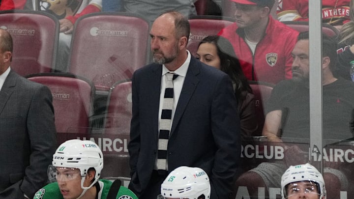 Dec 6, 2023; Sunrise, Florida, USA; Dallas Stars head coach Pete DeBoer looks on against the Florida