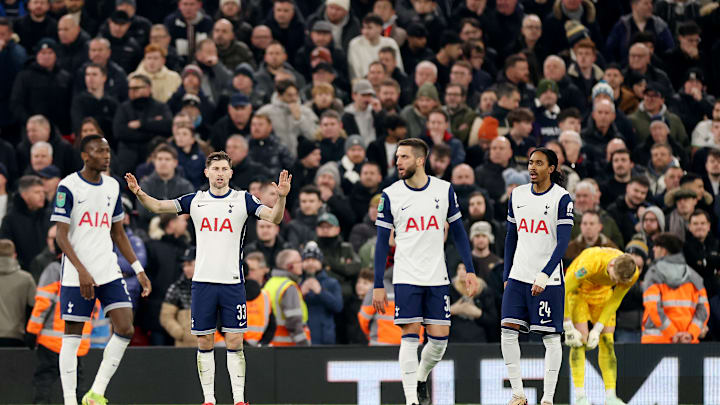 Spurs players after the first goal