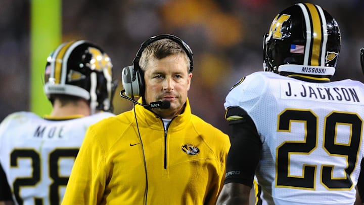 Dec. 28, 2010; Tempe, AZ, USA; Missouri Tigers wide receivers coach Andy Hill against the Iowa Hawkeyes in the 2010 Insight Bowl at Sun Devil Stadium. Mandatory Credit: Mark J. Rebilas-Imagn Images