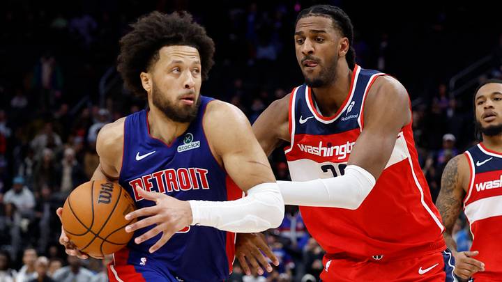 Nov 10, 2025; Detroit, Michigan, USA; Detroit Pistons guard Cade Cunningham (2) dribbles defended by Washington Wizards center Alex Sarr (20) in overtime at Little Caesars Arena. Mandatory Credit: Rick Osentoski-Imagn Images Nov 10, 2025; Detroit, Michigan, USA; Detroit Pistons guard Cade Cunningham (2) dribbles defended by Washington Wizards center Alex Sarr (20) in overtime at Little Caesars Arena. Mandatory Credit: Rick Osentoski-Imagn Images
