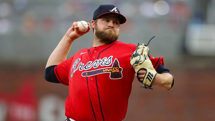 May 22, 2026; Atlanta, Georgia, USA; Atlanta Braves pitcher Bryce Elder (55) throws against the Washington Nationals in the first inning at Truist Park. Mandatory Credit: Brett Davis-Imagn Images