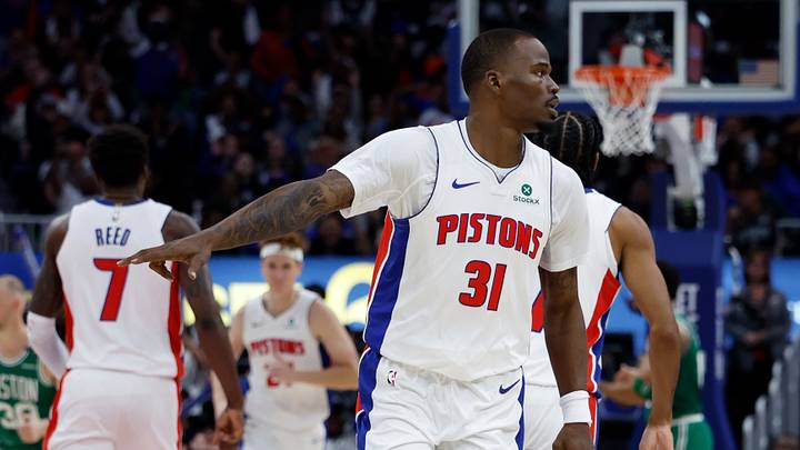 Oct 20, 2026; Detroit, Michigan, USA; Detroit Pistons guard Javonte Green (31) celebrates after he makes a three point basket in the second half against the Boston Celtics at Little Caesars Arena. Mandatory Credit: Rick Osentoski-Imagn Images Oct 20, 2026; Detroit, Michigan, USA; Detroit Pistons guard Javonte Green (31) celebrates after he makes a three point basket in the second half against the Boston Celtics at Little Caesars Arena. Mandatory Credit: Rick Osentoski-Imagn Images