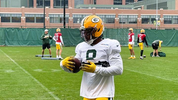 Green Bay Packers RB Josh Jacobs is shown at practice on Thursday. Green Bay Packers RB Josh Jacobs is shown at practice on Thursday.