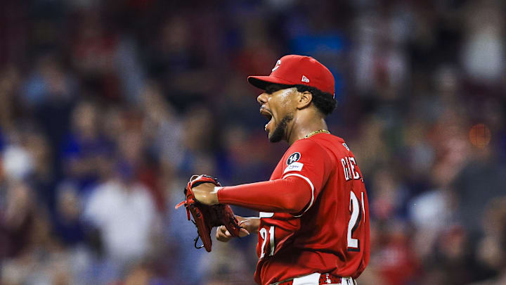 Sep 18, 2025; Cincinnati, Ohio, USA; Cincinnati Reds starting pitcher Hunter Greene (21) reacts after the victory over the Chicago Cubs at Great American Ball Park. Mandatory Credit: Katie Stratman-Imagn Images Sep 18, 2025; Cincinnati, Ohio, USA; Cincinnati Reds starting pitcher Hunter Greene (21) reacts after the victory over the Chicago Cubs at Great American Ball Park. Mandatory Credit: Katie Stratman-Imagn Images