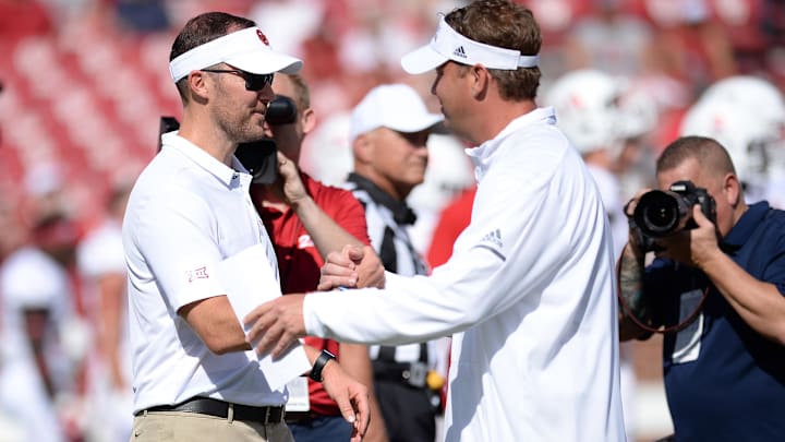 Sep 1, 2018; Norman, OK, USA; Lincoln Riley, Lane Kiffin, USC Football