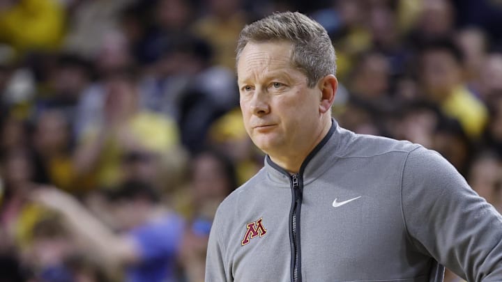 Feb 24, 2026; Ann Arbor, Michigan, USA; Minnesota Golden Gophers head coach Niko Medved in the second half against the Michigan Wolverines at Crisler Center. Mandatory Credit: Rick Osentoski-Imagn Images