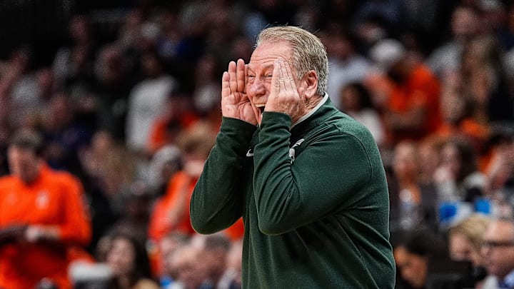 Michigan State head coach Tom Izzo reacts to a play against Auburn during the second half of the Elite Eight round of NCAA tournament at State Farm Arena in Atlanta, Ga. on Sunday, March 30, 2025. Michigan State head coach Tom Izzo reacts to a play against Auburn during the second half of the Elite Eight round of NCAA tournament at State Farm Arena in Atlanta, Ga. on Sunday, March 30, 2025.