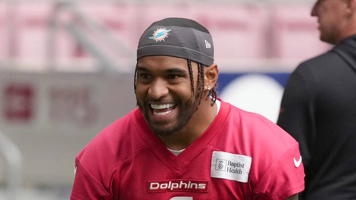 Nov 14, 2025; Madrid, Spain; Miami Dolphins quarterback Tua Tagovailoa (1) during practice at Estadio Riyadh Air Metropolitano. Mandatory Credit: Kirby Lee-Imagn Images Nov 14, 2025; Madrid, Spain; Miami Dolphins quarterback Tua Tagovailoa (1) during practice at Estadio Riyadh Air Metropolitano. Mandatory Credit: Kirby Lee-Imagn Images