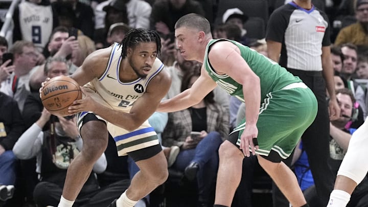 Mar 2, 2026; Milwaukee, Wisconsin, USA; Milwaukee Bucks guard Cam Thomas (24) and Boston Celtics guard Payton Pritchard (11) square off in the second half at Fiserv Forum. Mandatory Credit: Michael McLoone-Imagn Images Mar 2, 2026; Milwaukee, Wisconsin, USA; Milwaukee Bucks guard Cam Thomas (24) and Boston Celtics guard Payton Pritchard (11) square off in the second half at Fiserv Forum. Mandatory Credit: Michael McLoone-Imagn Images
