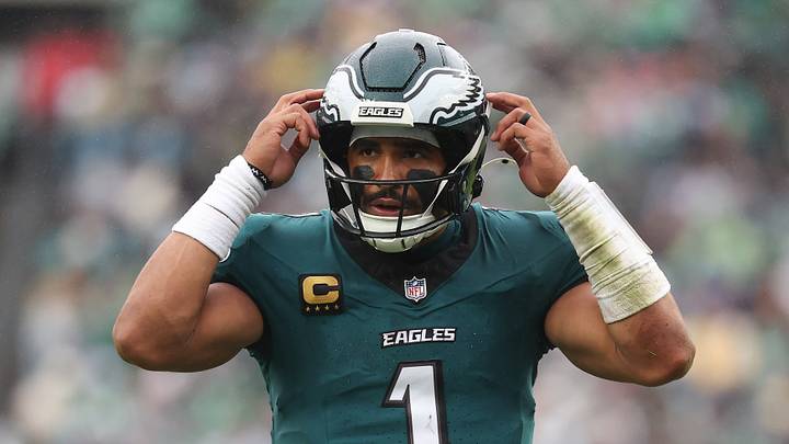 Oct 4, 2026; Philadelphia, Pennsylvania, USA; Philadelphia Eagles quarterback Jalen Hurts (1) plays against the Los Angeles Rams at Lincoln Financial Field. Mandatory Credit: Bill Streicher-Imagn Images