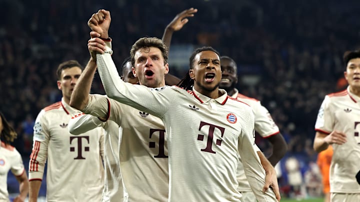 Bayern Munich forward Michael Olise celebrates his first goal against Shakhtar Donetsk on Tuesday.