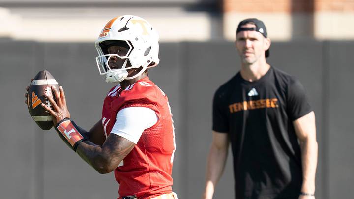 Tennessee quarterback Faizon Brandon (11) during Tennessee football’s first preseason practice in Knoxville, Tennessee, Aug. 5, 2026. Tennessee quarterback Faizon Brandon (11) during Tennessee football’s first preseason practice in Knoxville, Tennessee, Aug. 5, 2026.