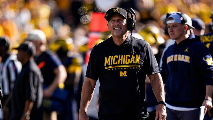 Michigan head coach Kyle Whittingham watches a play against Iowa during the first half at Michigan Stadium in Ann Arbor on Saturday, Sept. 26, 2026. Michigan head coach Kyle Whittingham watches a play against Iowa during the first half at Michigan Stadium in Ann Arbor on Saturday, Sept. 26, 2026.