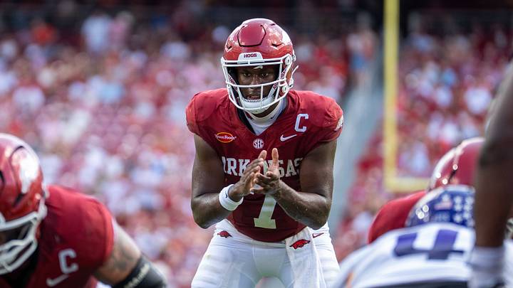 Arkansas Razorbacks quarterback KJ Jackson calls for the snap during second quarter against North Alabama. Arkansas Razorbacks quarterback KJ Jackson calls for the snap during second quarter against North Alabama.