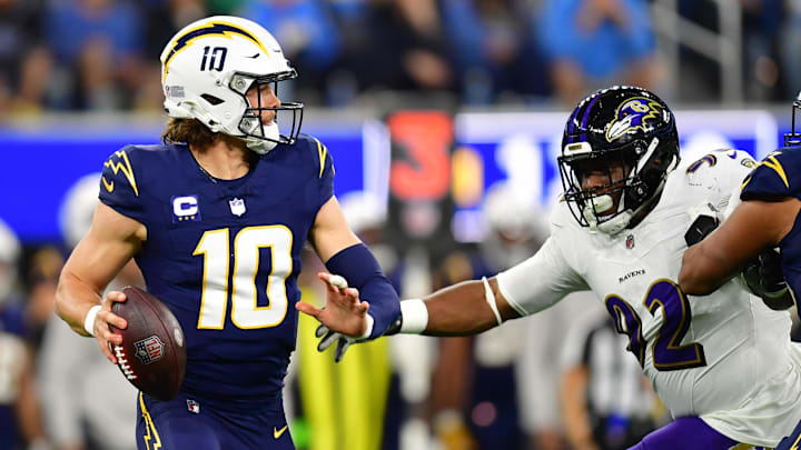 Justin Herbert and the Chargers are home underdogs to the Ravens on Monday Night Football. Justin Herbert and the Chargers are home underdogs to the Ravens on Monday Night Football.
