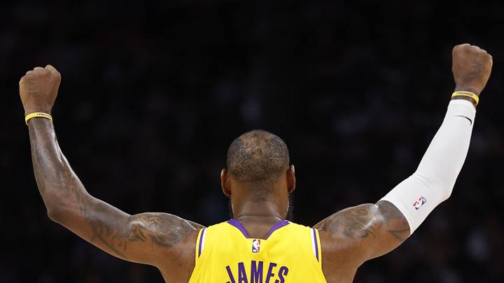 Nov 29, 2023; Detroit, Michigan, USA; Los Angeles Lakers forward LeBron James (23) celebrates