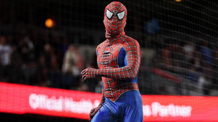 Jul 31, 2026; New York City, New York, USA; A person dressed as Spider-Man at Citi Field. Jul 31, 2026; New York City, New York, USA; A person dressed as Spider-Man at Citi Field.