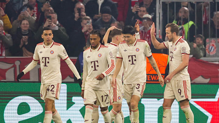 Players of Bayern Munich celebrate during the UEFA Champions...