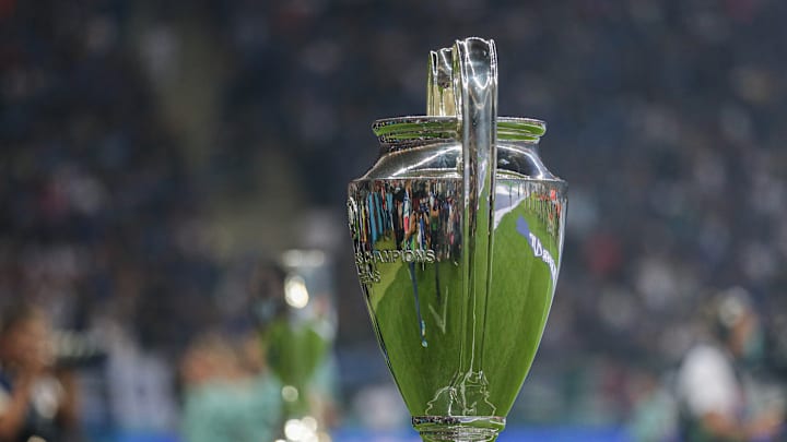 The Champions League Trophy seen during the ceremony after...